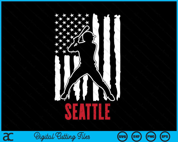 Vintage Seattle American Flag Distressed Baseball SVG PNG Digital Cutting Files