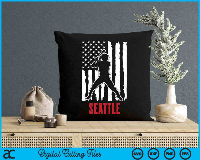 Vintage Seattle American Flag Distressed Baseball SVG PNG Digital Cutting Files