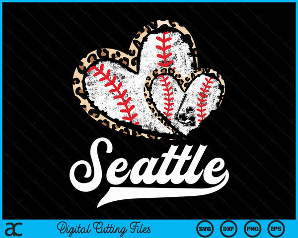 Vintage Seattle Baseball Leopard Heart Baseball Fans SVG PNG Digital Cutting Files
