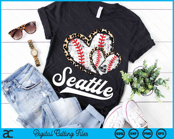 Vintage Seattle Baseball Leopard Heart Baseball Fans SVG PNG Digital Cutting Files