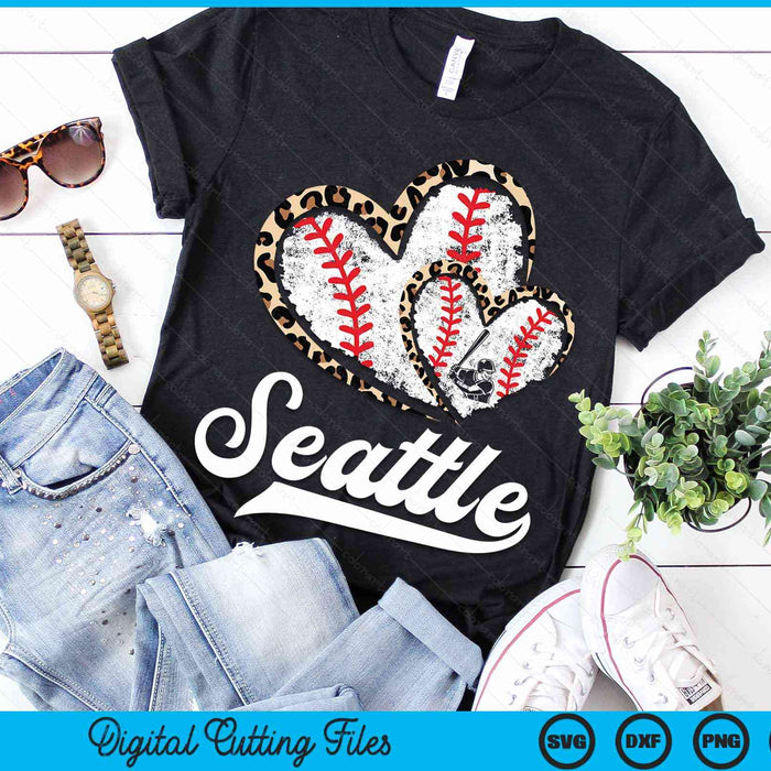 Vintage Seattle Baseball Leopard Heart Baseball Fans SVG PNG Digital Cutting Files