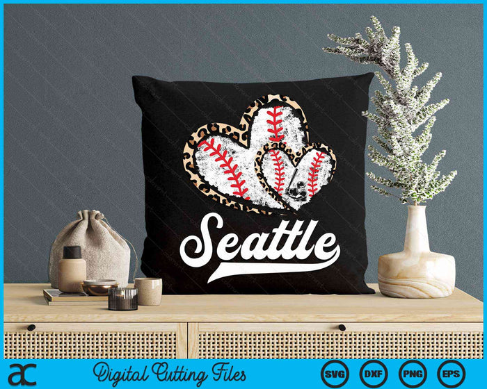 Vintage Seattle Baseball Leopard Heart Baseball Fans SVG PNG Digital Cutting Files