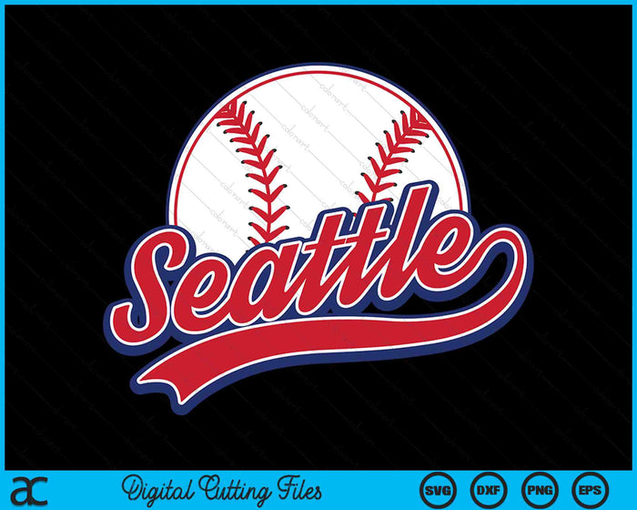 Vintage Seattle Cityscape Baseball SVG PNG Digital Cutting Files