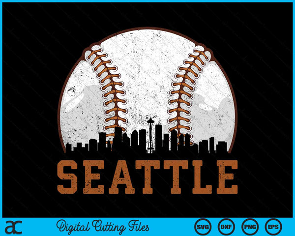 Vintage Seattle Cityscape Baseball SVG PNG Digital Printable Files