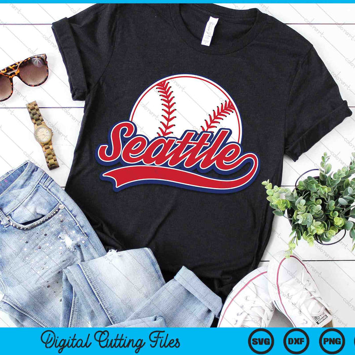 Vintage Seattle Cityscape Baseball SVG PNG Digital Cutting Files