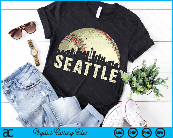 Vintage Seattle Cityscape Baseball Lover SVG PNG Cutting Printable Files