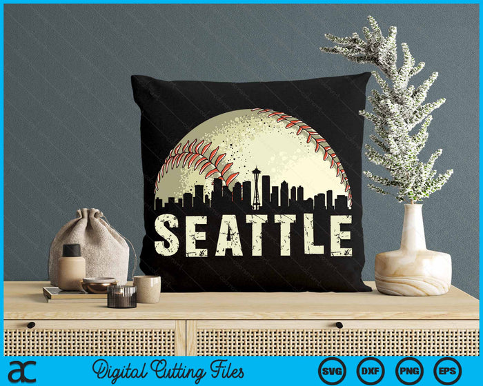 Vintage Seattle Cityscape Baseball Lover SVG PNG Cutting Printable Files
