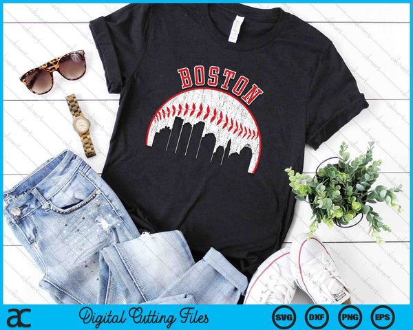Vintage Skyline Boston Baseball SVG PNG Digital Cutting Files - on a t-shirt