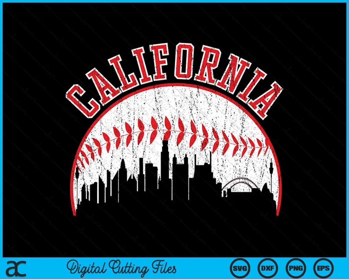 Vintage Skyline Californië honkbal SVG PNG digitale snijden bestanden
