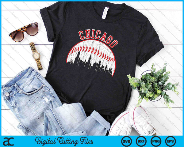 Vintage Skyline Chicago Baseball SVG PNG Cutting Printable Files