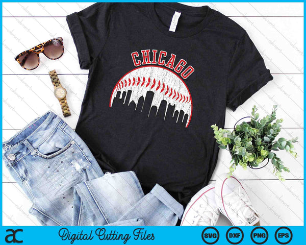 Vintage Skyline Chicago Baseball SVG PNG digitale snijbestanden