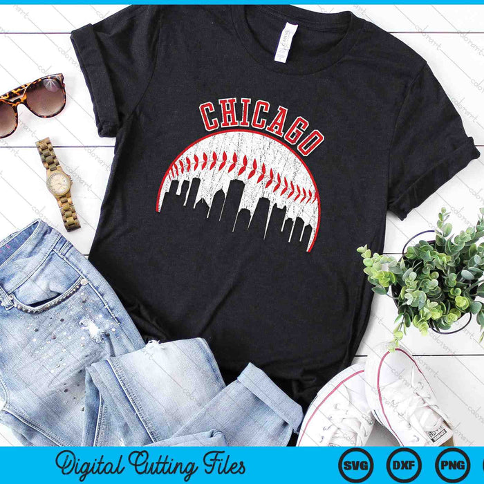 Vintage Skyline Chicago Baseball SVG PNG Digital Cutting Files