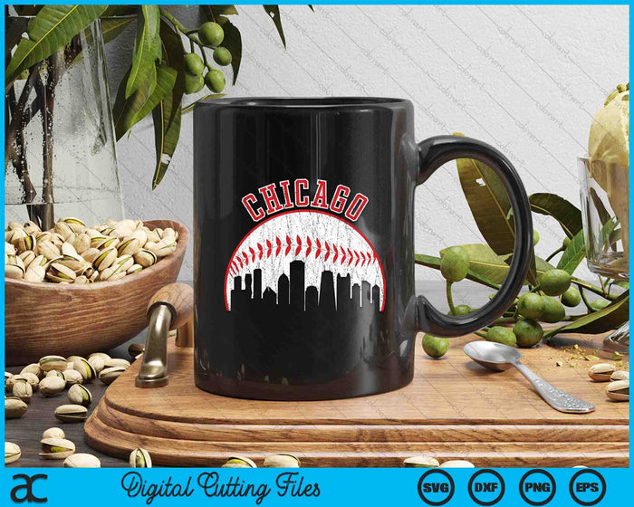 Vintage Skyline Chicago Baseball SVG PNG Digital Cutting Files