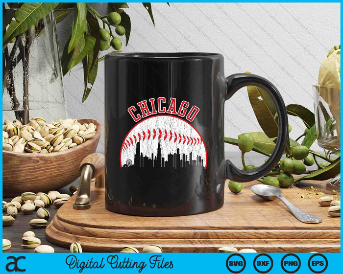 Vintage Skyline Chicago Baseball SVG PNG Cutting Printable Files