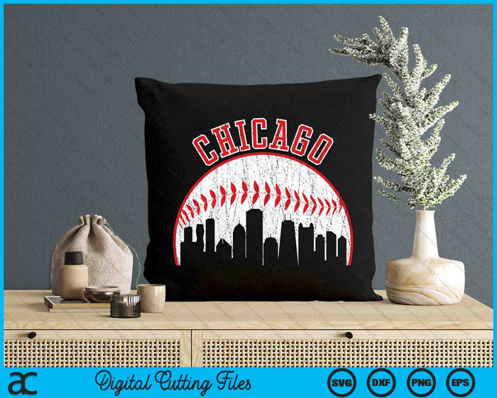 Vintage Skyline Chicago Baseball SVG PNG digitale snijbestanden