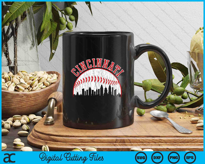 Vintage Skyline Cincinnati Baseball SVG PNG Digital Cutting Files