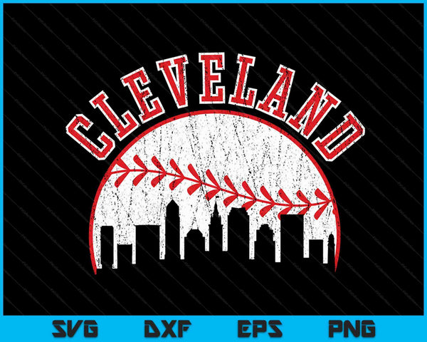 Vintage Skyline Cleveland Baseball SVG PNG digitale snijbestanden 