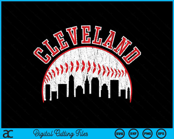 Vintage Skyline Cleveland Baseball SVG PNG snijden afdrukbare bestanden