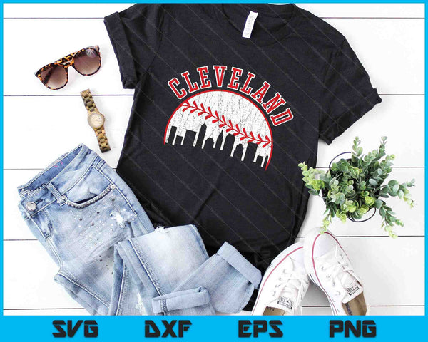 Vintage Skyline Cleveland Baseball SVG PNG Digital Cutting Files