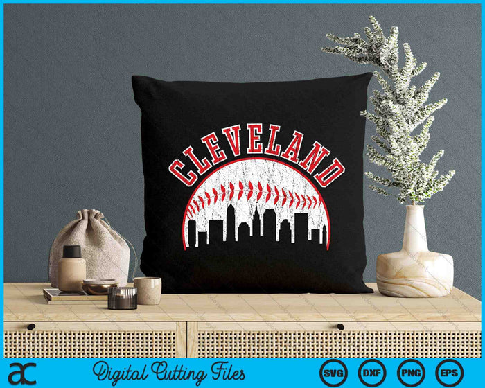 Vintage Skyline Cleveland Baseball SVG PNG snijden afdrukbare bestanden