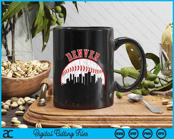 Vintage Skyline Denver Baseball SVG PNG Digital Cutting Files - on a t-shirt