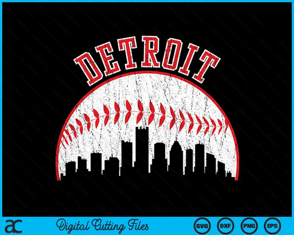 Vintage Skyline Detroit honkbal SVG PNG snijden afdrukbare bestanden