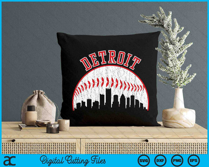 Vintage Skyline Detroit Baseball SVG PNG Cutting Printable Files