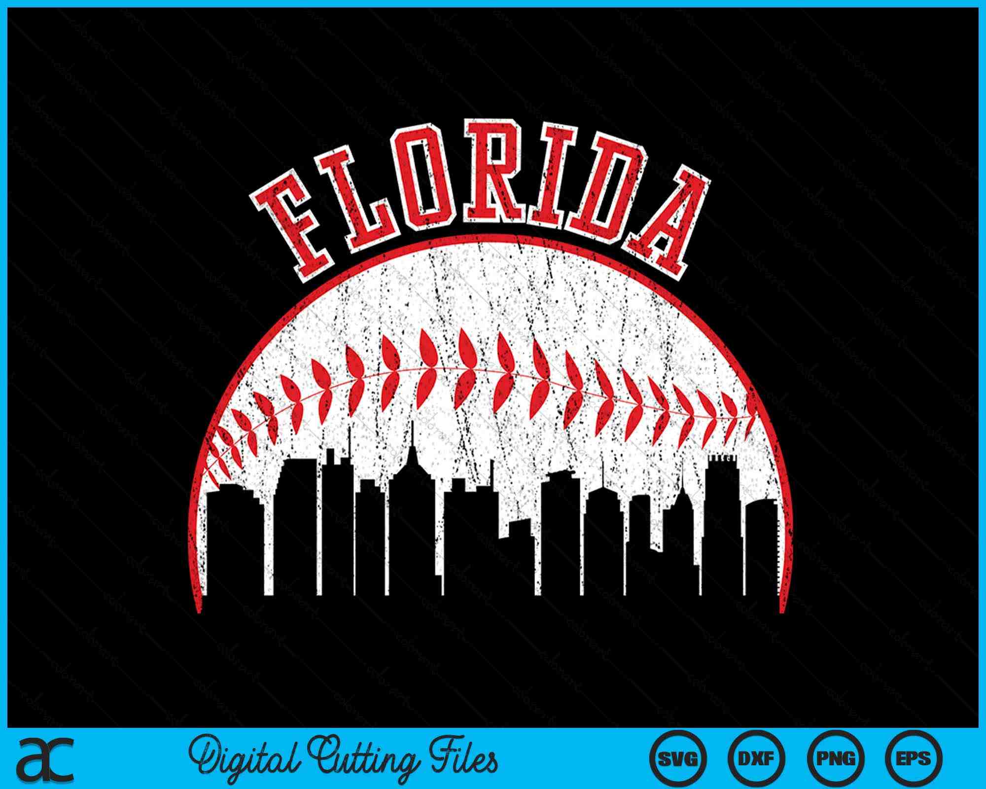 Vintage Skyline Florida Baseball SVG PNG Digital Cutting Files ...