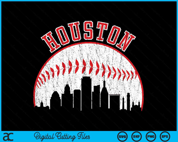 Vintage Skyline Houston honkbal SVG PNG digitale snijbestanden