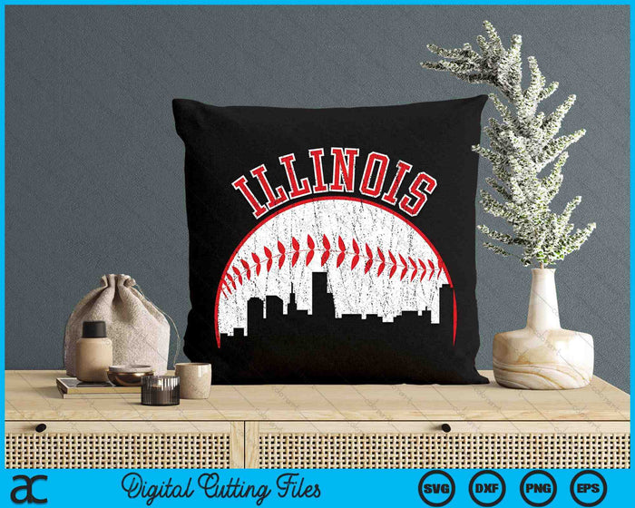 Vintage Skyline Illinois Baseball SVG PNG Digital Cutting Files