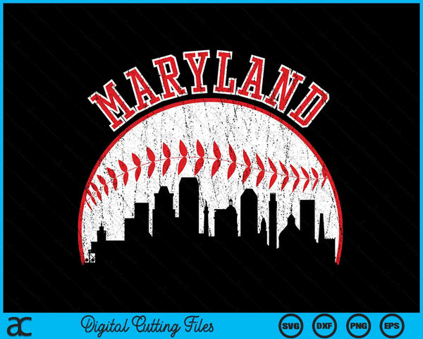 Vintage Skyline Maryland honkbal SVG PNG digitale snijbestanden