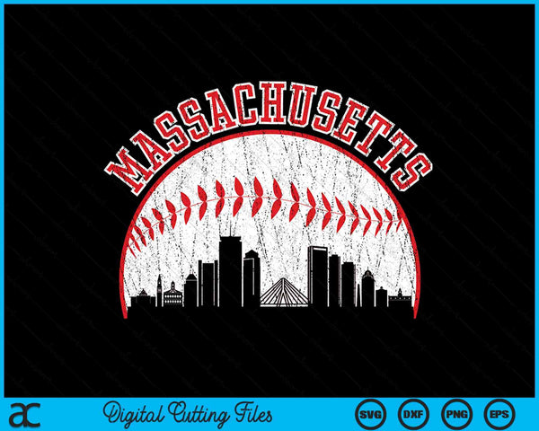 Vintage Skyline Massachusetts honkbal SVG PNG digitale snijden-bestanden