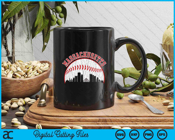 Vintage Skyline Massachusetts Baseball SVG PNG Digital Cutting Files - on a t-shirt