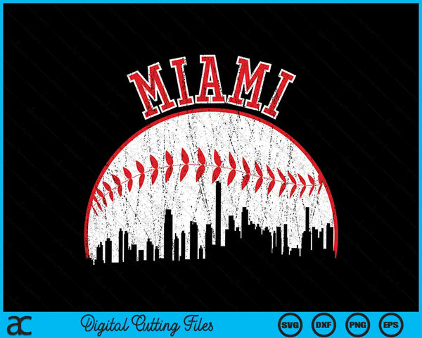 Vintage Skyline Miami Baseball SVG PNG Digital Cutting Files
