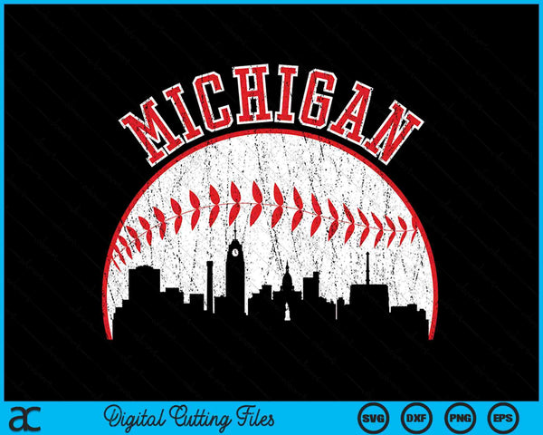 Vintage Skyline Michigan honkbal SVG PNG digitale snijden bestanden