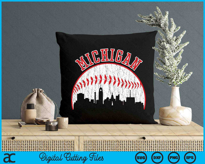 Vintage Skyline Michigan Baseball SVG PNG Digital Cutting Files
