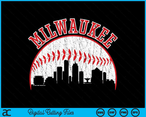 Vintage Skyline Milwaukee Baseball SVG PNG Digital Cutting Files