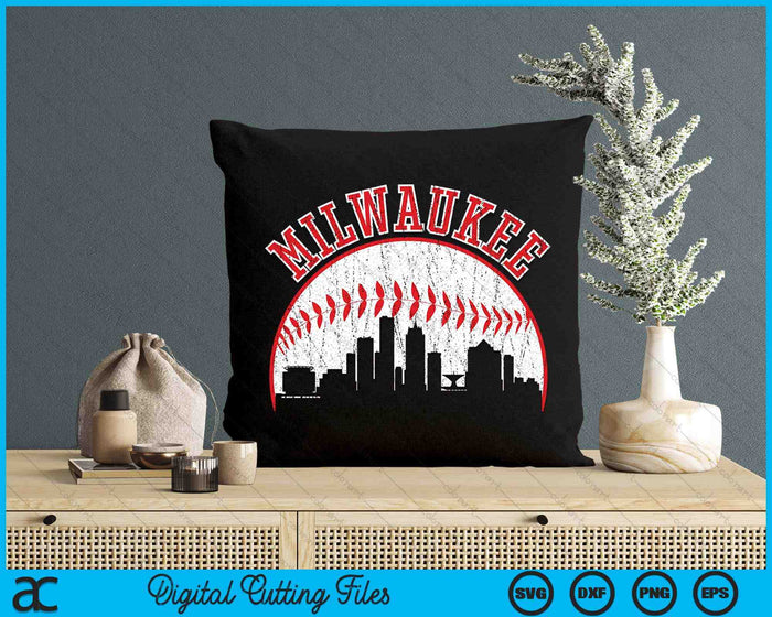 Vintage Skyline Milwaukee honkbal SVG PNG digitale snijbestanden