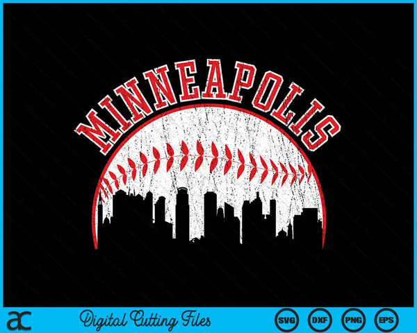 Vintage Skyline Minneapolis honkbal SVG PNG digitale snijbestanden