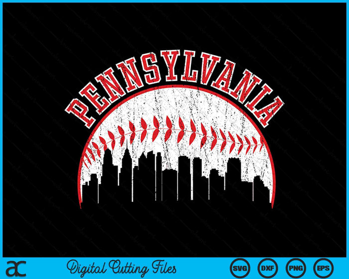 Vintage Skyline Pennsylvania honkbal SVG PNG digitale snijbestanden