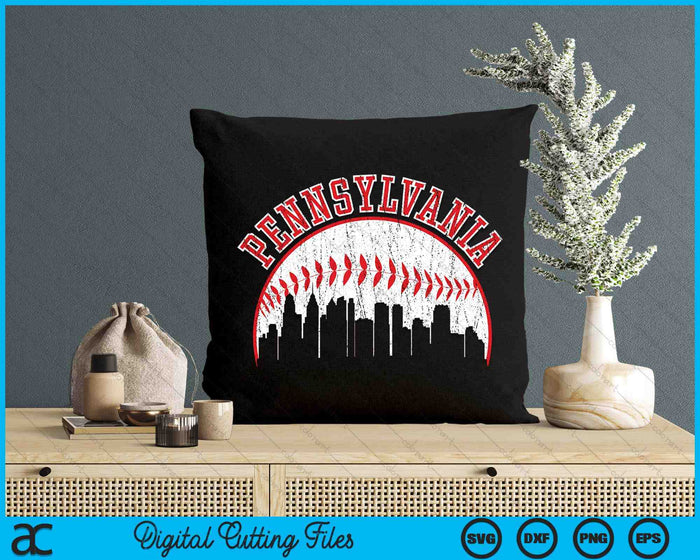 Vintage Skyline Pennsylvania Baseball SVG PNG Digital Cutting Files