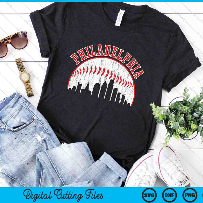 Vintage Skyline Philadelphia Baseball SVG PNG Digital Cutting Files