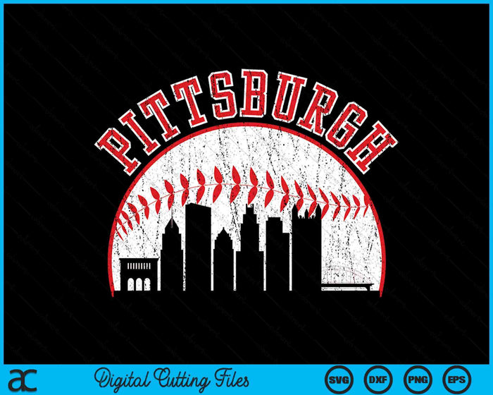 Vintage Skyline Pittsburgh Baseball SVG PNG digitale snijbestanden