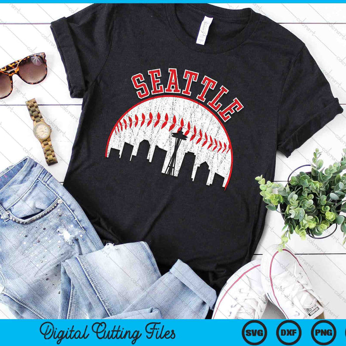 Vintage Skyline Seattle Baseball SVG PNG Digital Cutting Files