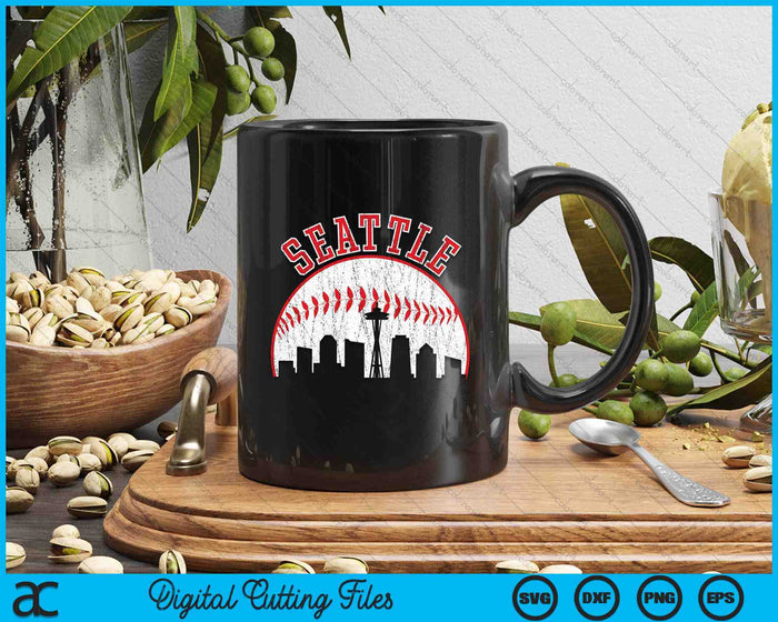 Vintage Skyline Seattle Baseball SVG PNG Digital Cutting Files