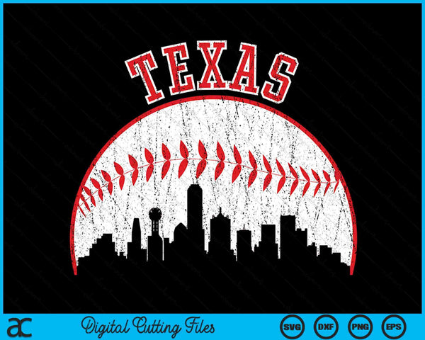 Vintage Skyline Texas honkbal SVG PNG digitale snijbestanden