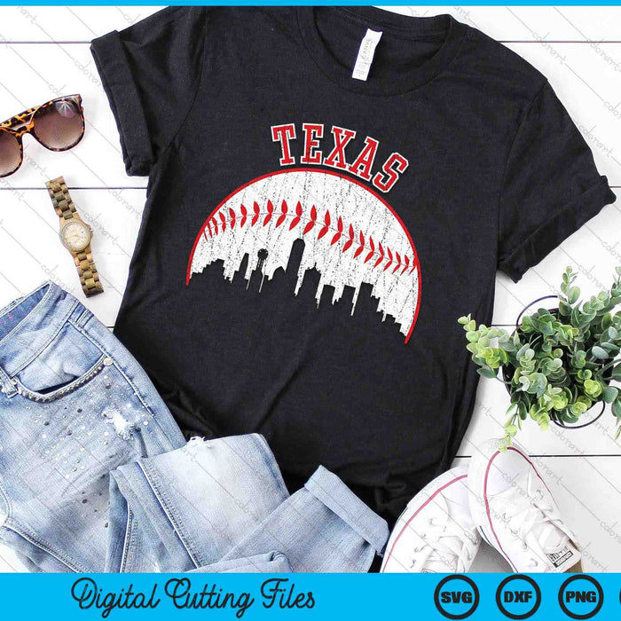 Vintage Skyline Texas Baseball SVG PNG Digital Cutting Files