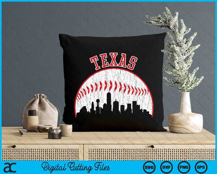 Vintage Skyline Texas Baseball SVG PNG Digital Cutting Files