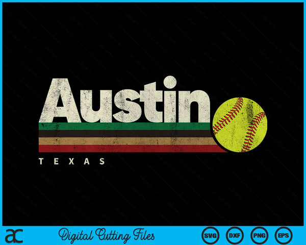 Vintage Softball Austin City Softball Retro Stripes SVG PNG Digital Cutting File