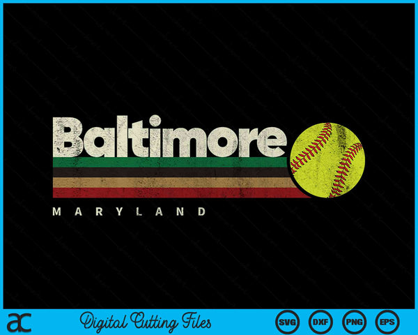 Vintage Softball Baltimore City Softball Retro Stripes SVG PNG Digital Cutting File